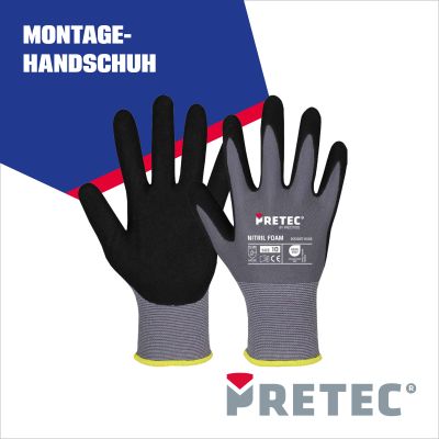 Montage-Handschuh PRETEC, mit Nitrilschaum-Beschichtung