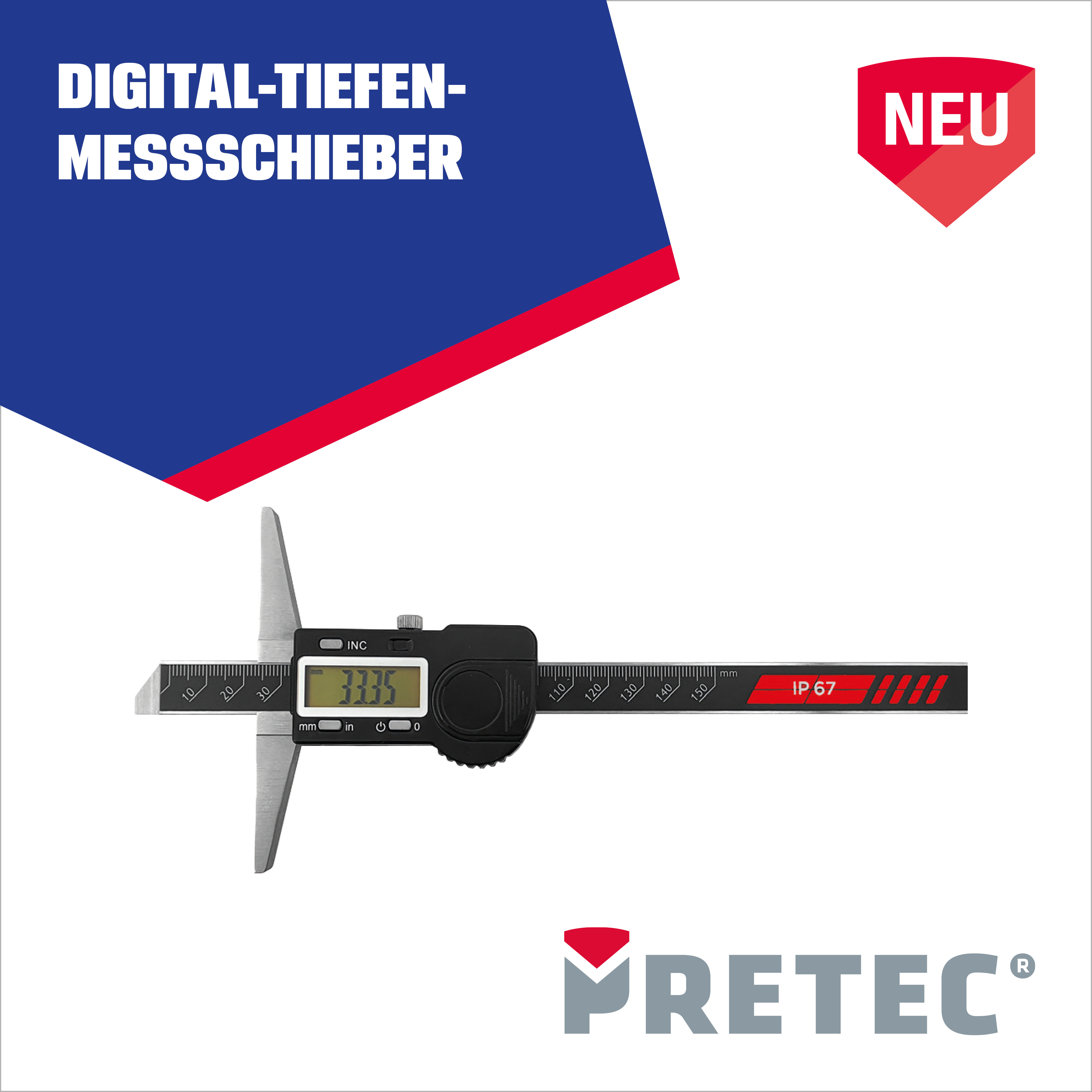 Aktuelles - Katalog PRECITOOL Werkzeuge 2026 | 27 - Messtechnik - Digital-Tiefenmessschieber - PRETEC - 309009 150-KAL